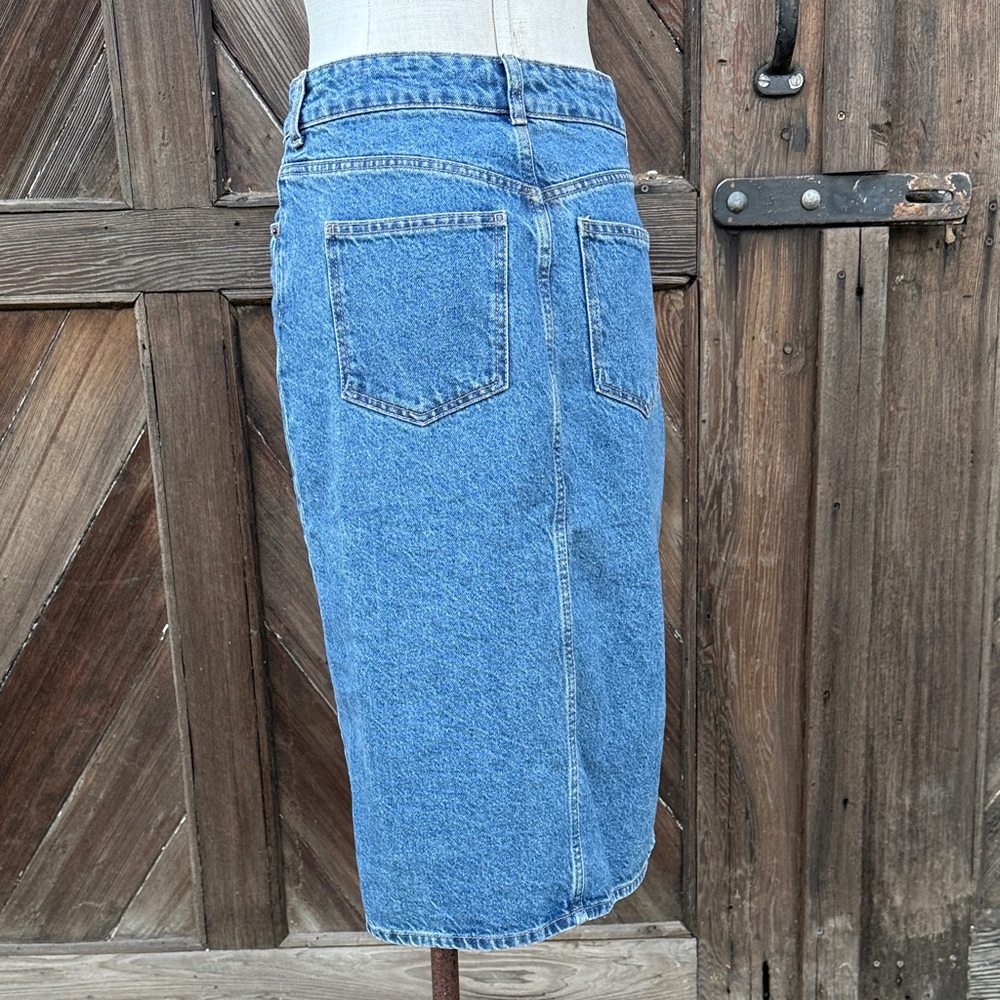 H&M Blue Denim Skirt Split Front 4 - Picture 4 of 5